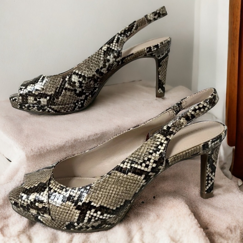 Kelly & Katie Nerani Faux Leather Snake Print Slingback Peep Toe Heels
